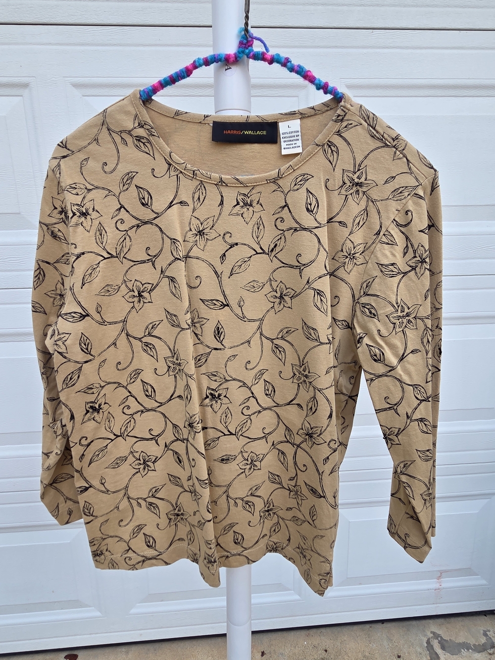 Women's Tan Floral Print Long Sleeve Top
